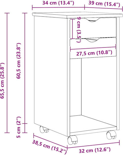 Bufet Dulap Din Lemn cu Sertare Gri 34x39x65.5cm