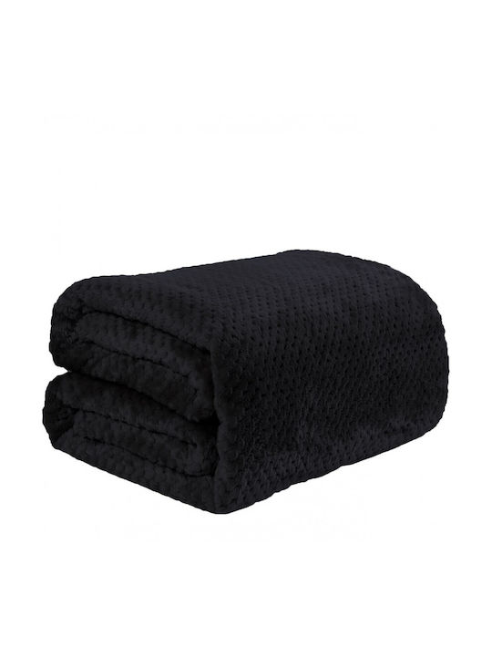 Popcorn Κουβέρτα Fleece Υπέρδιπλη 220x240εκ. Μαύρο