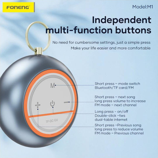 Foneng M1 Waterproof Bluetooth Speaker 5W with Battery Life up to 11 Hours Blue
