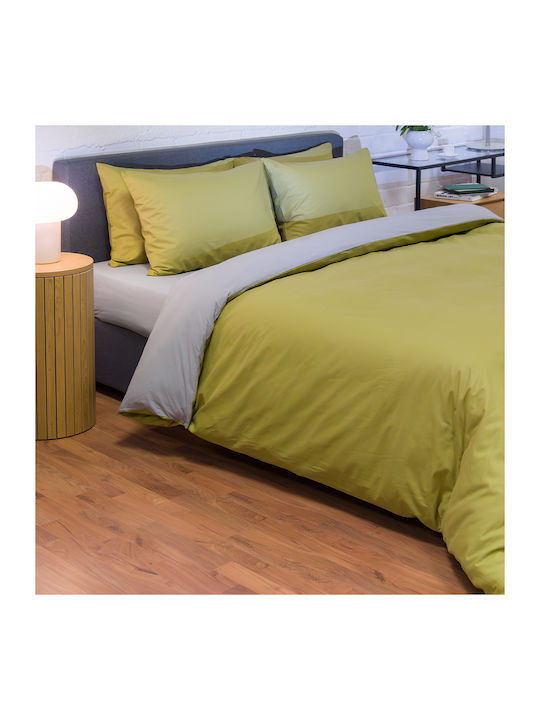 Naf Naf Cotton Duvet Cover Set 225x245cm Super King With 2 Pillowcases Hue Willow Ghost Grey