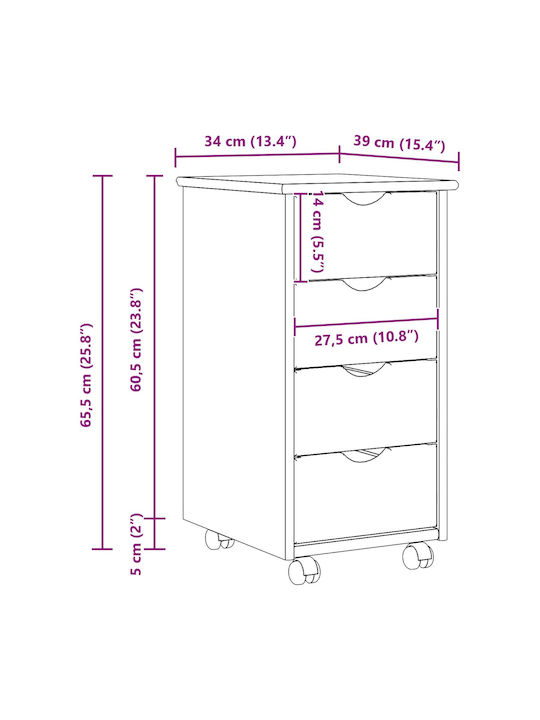 Office Drawer from Solid Wood Black 34x39x65.5cm