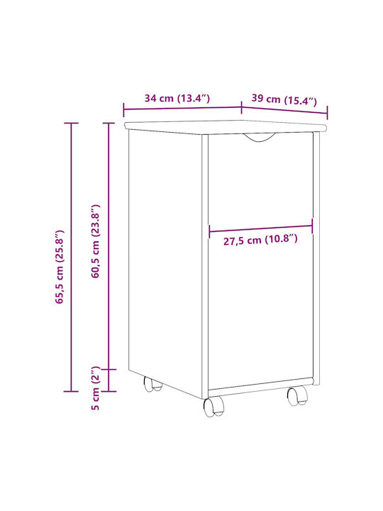 Συρταριέρα Γραφείου από Μασίφ Ξύλο Καφέ 34x39x65.5cm