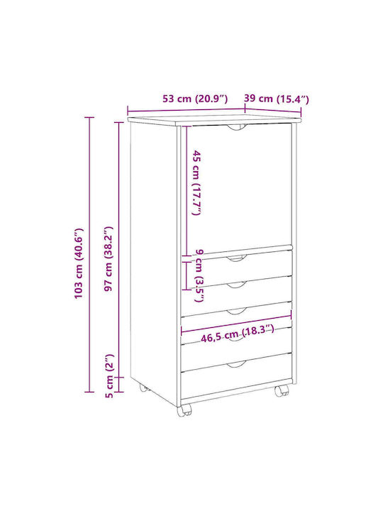 Büroaufbewahrungsschublade aus Massivholz Schwarz 53x39x103cm
