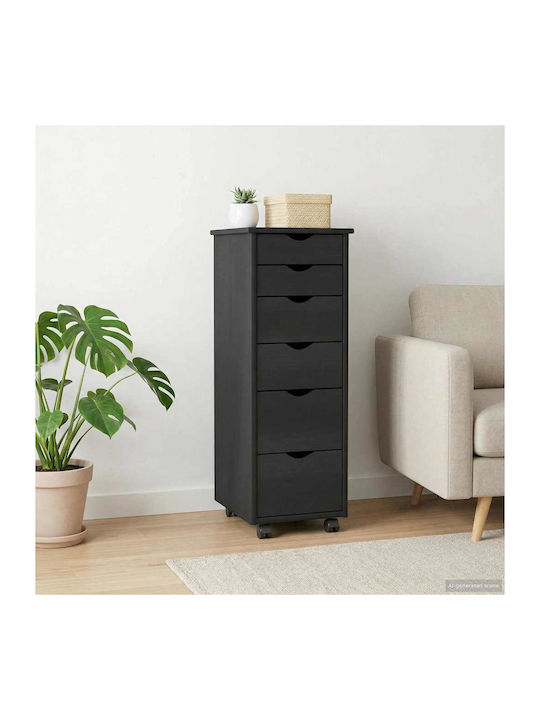 Office Drawer Made of Solid Wood with Wheels & Gray Drawers 34x39x93.5cm