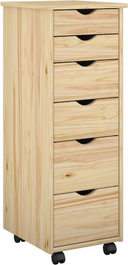 Office Storage Drawer from Solid Wood with Brown Wheels 34x39x93.5cm