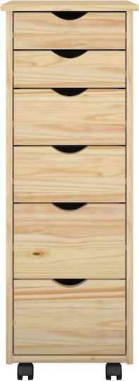 Office Storage Drawer from Solid Wood with Brown Wheels 34x39x93.5cm