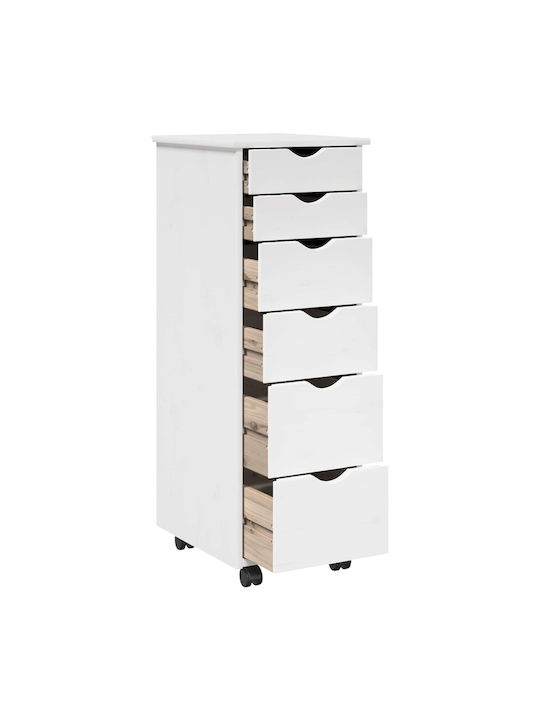 Office Drawer Made of Solid Wood with Wheels & Drawers White 34x39x93.5cm