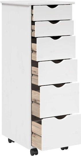 Office Drawer Made of Solid Wood with Wheels White 34x39x93.5cm