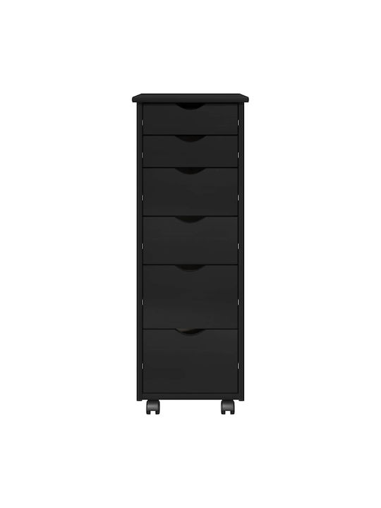 Office Drawer Made of Solid Wood with Wheels & Drawers Black 34x39x93.5cm