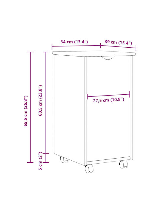 Office Drawer Made of Solid Wood White 34x39x65.5cm