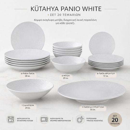 Σετ Πιάτων 20 Τεμαχίων Πορσελάνινο Kütahya Panio White
