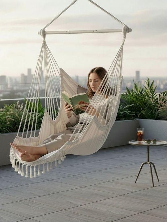 Hängesessel Stoff mit Gestell Ecru 220x100x115cm