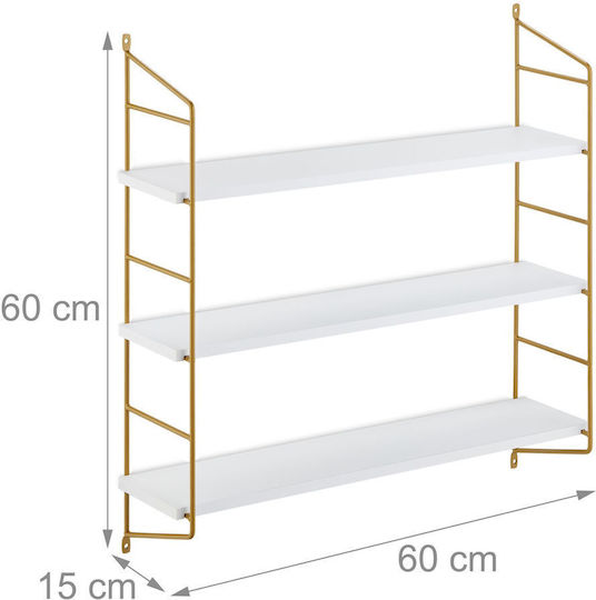 Wall Shelf White/Gold 60x15x15 cm