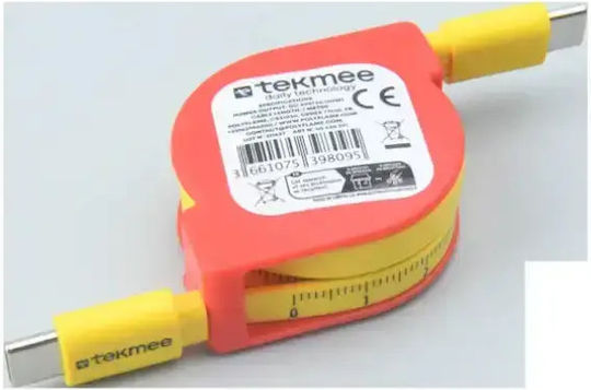 Tekmee Retractable USB 2.0 Cable USB-C male - USB-C 10W Κόκκινο 1m