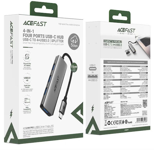 Acefast Hub 4 Ports with USB-A Connection Gray