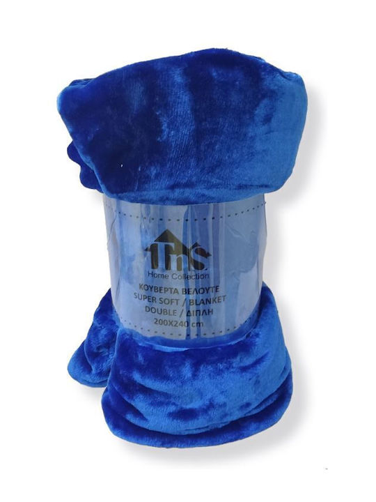 TnS Super Soft Κουβέρτα Βελουτέ Διπλή 200x240εκ. Blue