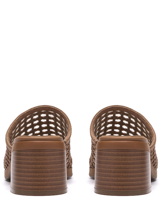 Tan Mules with Heel in Brown Colour