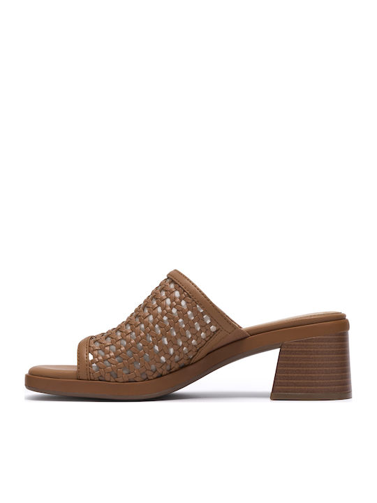 Tan Mules with Heel in Brown Colour