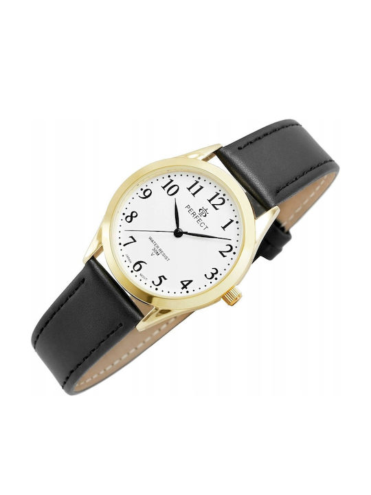 Perfect Γυναικείο Ρολόι 34mm Μπαταρίας με Μαύρο Δερμάτινο Λουράκι