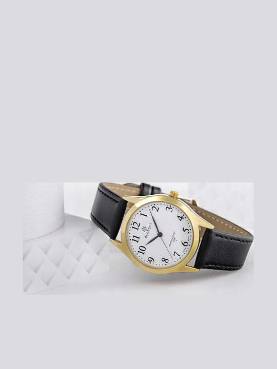 Perfect Γυναικείο Ρολόι 34mm Μπαταρίας με Μαύρο Δερμάτινο Λουράκι