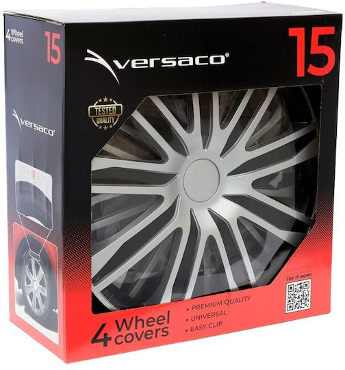 Versaco Auto Radkappen 15" Raze 113796 Silber & Schwarz Cbx 4 Stücke