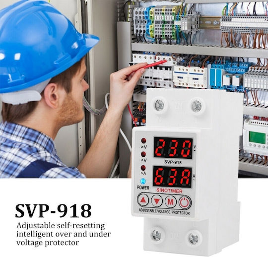 Digital Safety Relay Voltage Protection Sinotimer 63a Svp-918-63a Dual Led Display Automatic Recovery