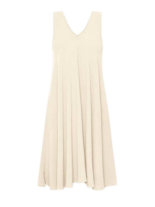Celestino Women's Dress Monochrome Viscose Loose Fit Light Beige
