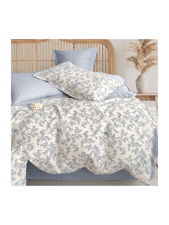 Rythmos Cotton Satin Duvet Cover Set 220x250cm Double with 2 Pillowcases Riley Light Blue