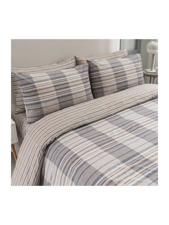 Vesta Home Σετ Παπλωματοθήκη Βαμβακερή Υπέρδιπλη με 2 Μαξιλαροθήκες 230x240cm Bristol-1 Γκρι