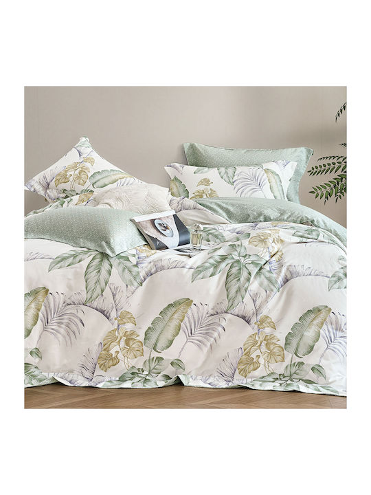 Rythmos Cotton Satin Duvet Cover Set 235x260cm King Size with 2 Pillowcases Bello Green