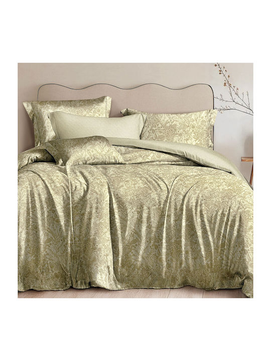 Rythmos Cotton Satin Duvet Cover Set 220x250cm Double with 2 Pillowcases Ally Green