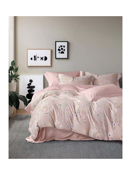 Rythmos Duvet Cover Set 240x260cm Super Double with 2 Pillowcases Pink