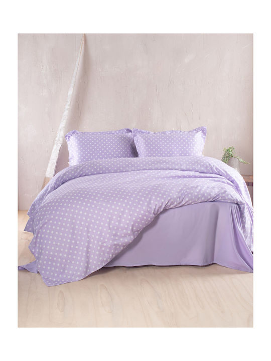 Rythmos Set Cotton Duvet Cover 230x250cm Extra Large with 2 Pillowcases and 2 Bed Sheets Lilac