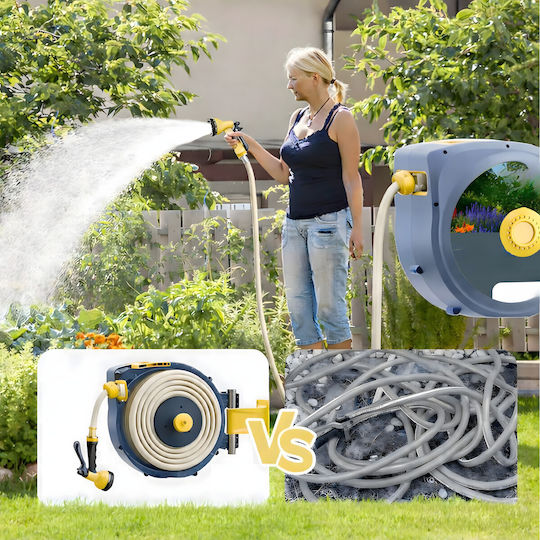 Anvelopă Automată Furtun Grădină Zola Montat Pe Perete 30 M 1/2" Sistem Blocare Retragere Automată 51 X 26 X 40 Cm Gri Galben