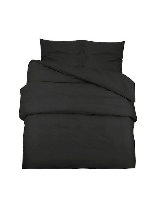 vidaXL Duvet Cover Set Single with Pillowcase 155x220 Black Velvet-Black Metal