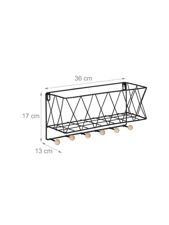 Relaxdays Cuiere de Perete Metalic cu 6 Compartimente Negru 17x13x36cm