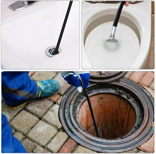 Furtun Desfundare Țevi Zola 15 M 160 Bar 4 Adaptoare Compatibil Cu Aparat De Spălat Cu Presiune Pvc Negru