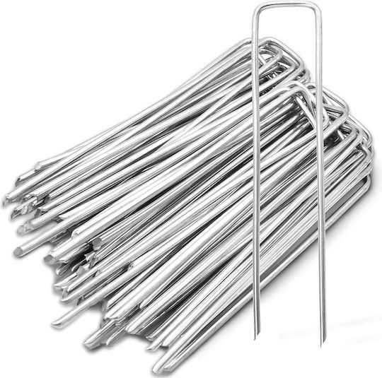 Set 50 Agrotextile Fixing Nails Zola U-shaped Galvanized Steel 2.2 X 40 X 100 Mm Silver