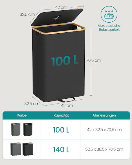 Songmics Recycling Mülleimer Kunststoff mit Sensor 100lt Schwarzer