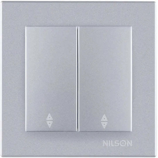Nilson Χωνευτός Διακόπτης Τοίχου Διπλός Ασημί