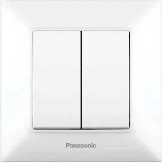 Panasonic Χωνευτός Διακόπτης Τοίχου Διπλός Λευκός