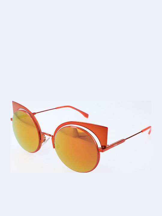 Fendi Unisex Γυαλιά Ηλίου με Κόκκινο Σκελετό και Πορτοκαλί Φακό