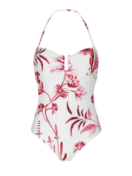 Strapless One Piece Swimsuit Floral White