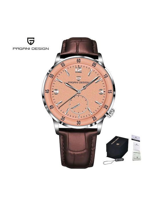 Pagani Design Herrenuhr Automatisch mit Braunen Lederriemen PD-1790-BRAUN-SILBER