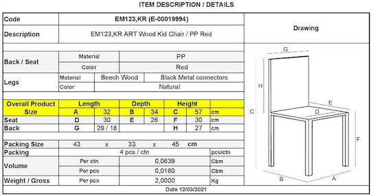 Kinderstühle Art Wood Kid Rote Rot 32x34x57cm 4Stücke