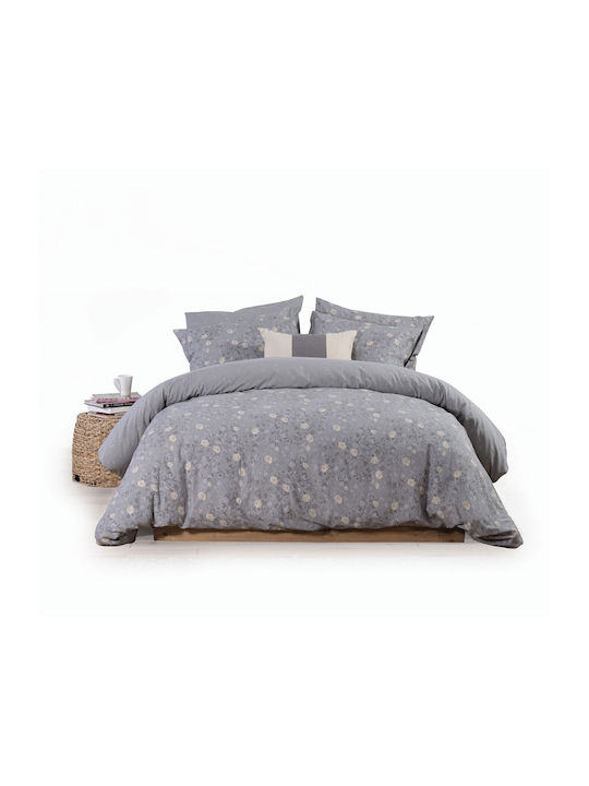 Nef-Nef Homeware Cotton Duvet Cover Set 240x230cm King Size With 2 Pillowcases Liliana 23 Grey