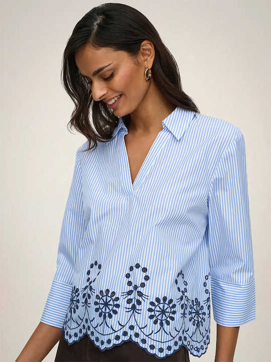 Women's Long Sleeve Blouse with V-Neckline Light Blue