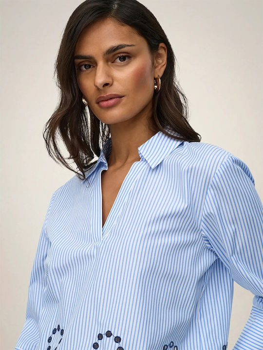 Women's Long Sleeve Blouse with V-Neckline Light Blue