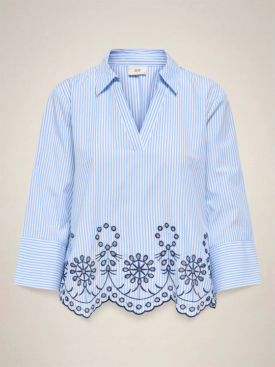 Women's Long Sleeve Blouse with V-Neckline Light Blue