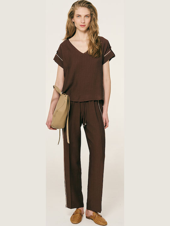 Women's Short Sleeve Blouse Chocolate